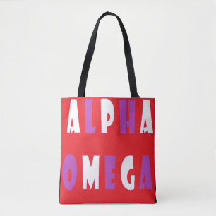 Tote Bag Alpha Omega rouge violet grand texte