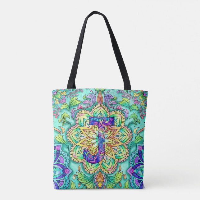 Tote Bag Alphabet J mandala (Dos)