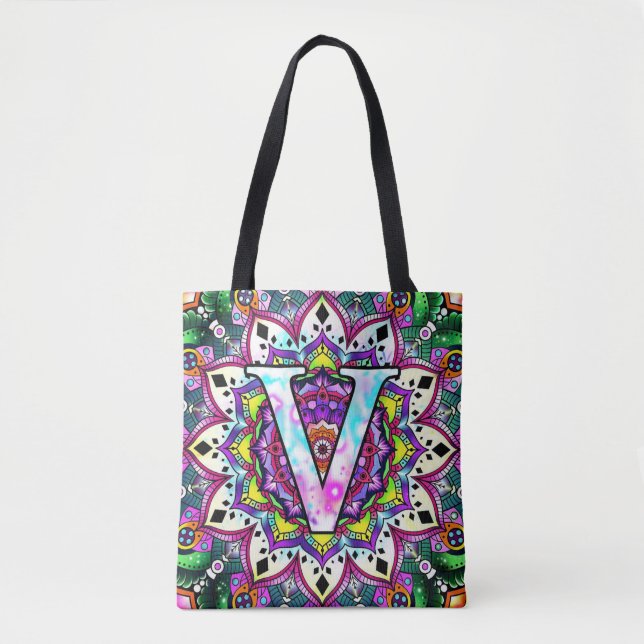 Tote Bag Alphabet V mandala (Devant)