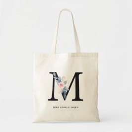 TOTE BAG ALPHABÈTES FLORAUX BLEUS DOUX NOM LETTRE M
