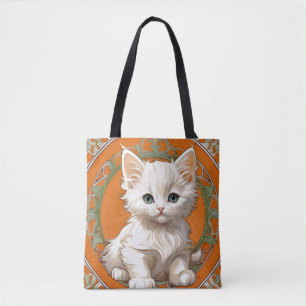 Tote Bag Alphonse Mucha Art Nouveau Kitten blanc