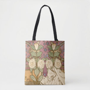 Tote Bag Alphonse Mucha Étoiles Élégantes Art Nouveau Camél