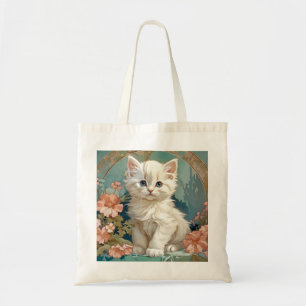 Tote Bag Alphonse Mucha Style Chat blanc