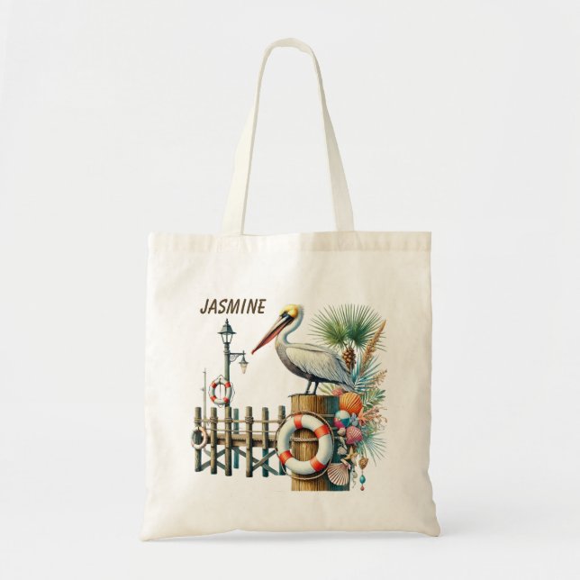 Tote Bag Amateurs de pélican de plage mignonne ajouter le n (Devant)