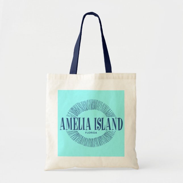 Tote Bag Amelia Island Floride en bleu avec design soleil (Devant)
