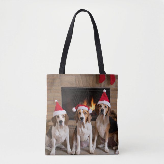 Tote Bag American English Foxhound Freplace Noël (Devant)