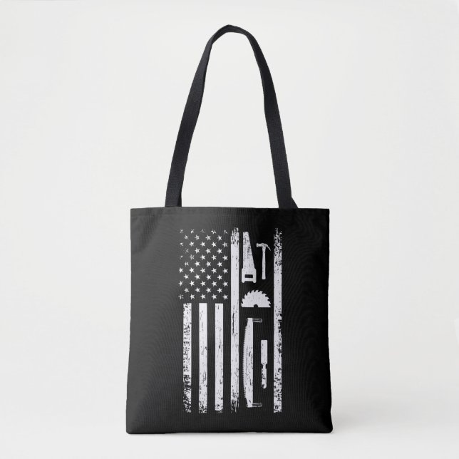 Tote Bag American Flag Carpenter Tools Woodworker Crafsman (Devant)