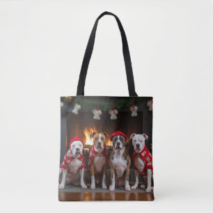 Tote Bag American Staffordshire au coin du feu Noël