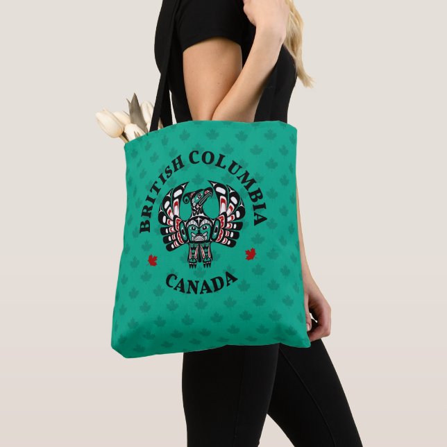 Tote Bag Amérindien Noir Haida Art Thunderbird (De près)