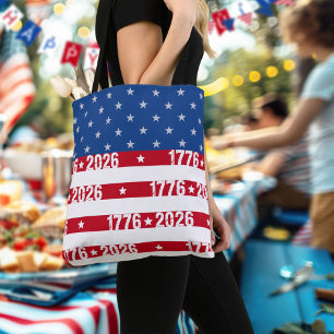 Tote Bag Amérique 250 Étoiles et Bandes 1776 2026 Lettres