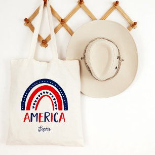 Tote Bag Amérique Rouge blanc et bleu arc-en-ciel