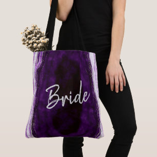 Tote Bag Amethyst Purple & Silver Géode Agate Marbre Bride