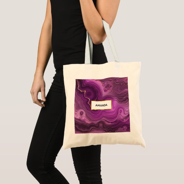 Tote Bag Améthyste Violet Et Agate Abstrait Or (Devant (produit))