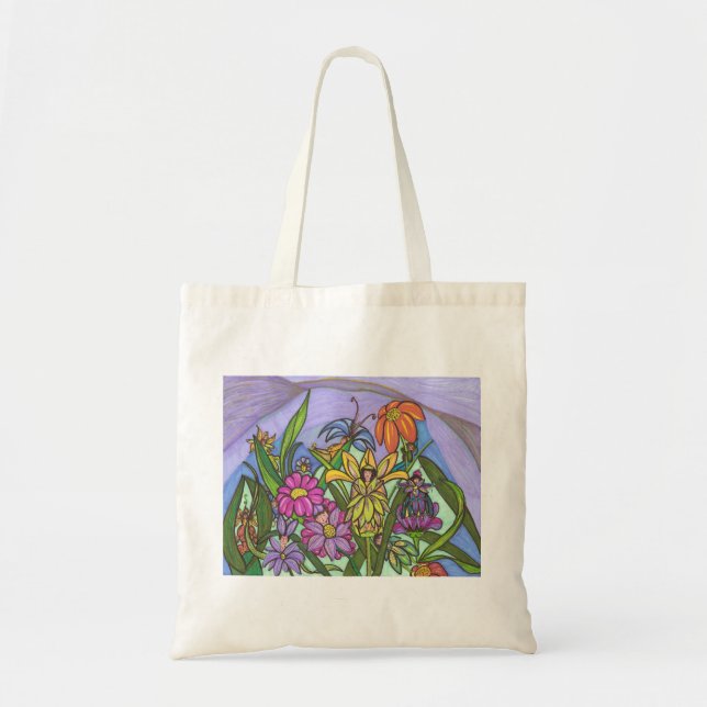 Tote Bag Amis féeriques parmi les fleurs (Devant)