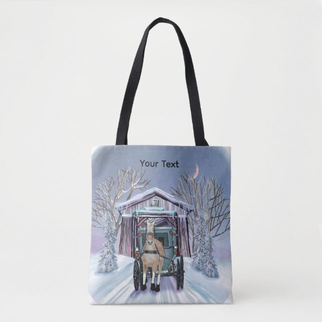 Tote Bag Amish Winter Covered Bridge  (Devant)