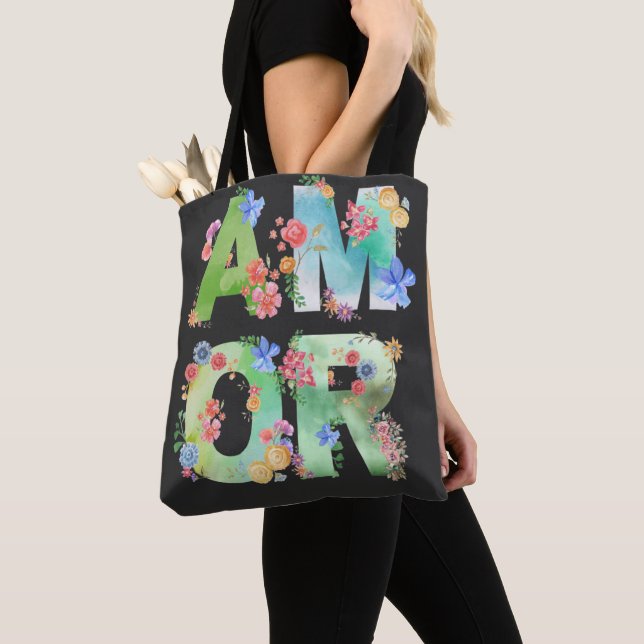 Tote Bag Amor, Floral Printemps mignonne Amour Aquarelle ro (De près)