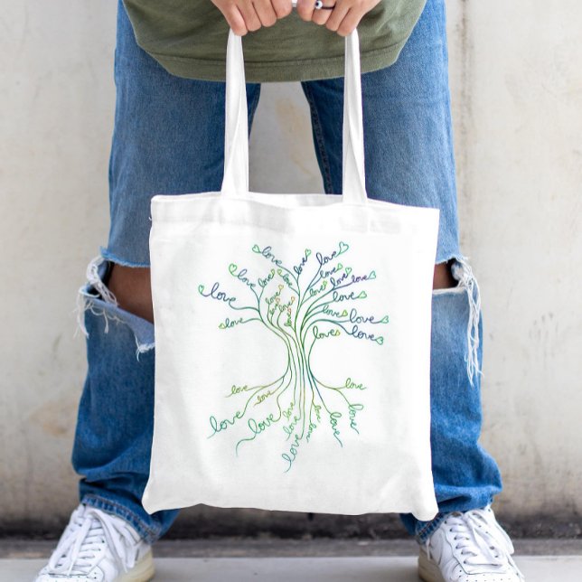 Tote Bag Amour Arbre de Vie Art Blanc Turquoise Coeurs Bleu (Créateur téléchargé)