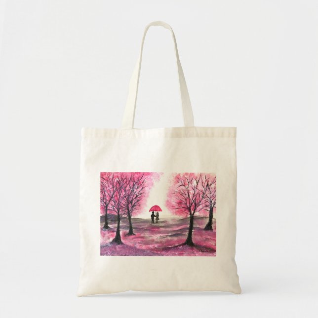 Tote Bag Amour de couple de mariage rustique arbre de fleur (Devant)