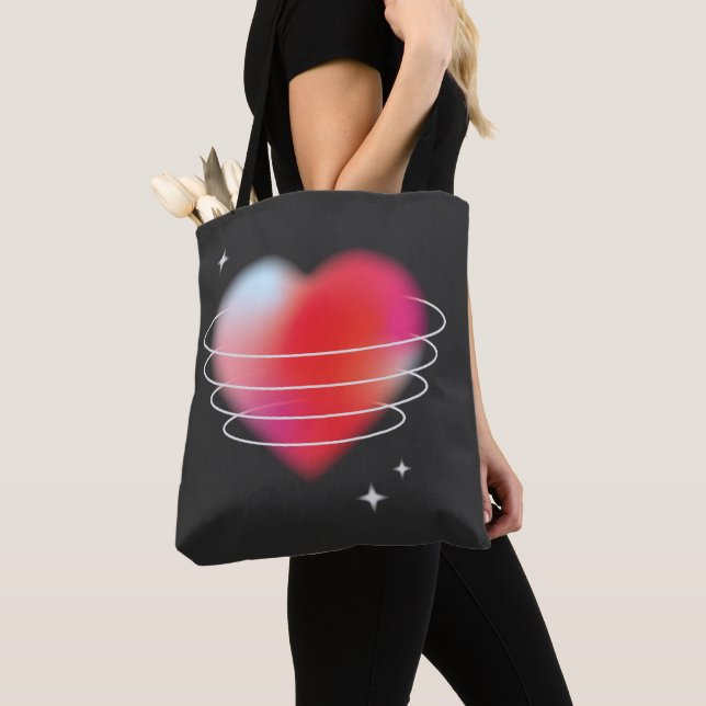 Tote Bag Amour de l'espace, coeur rouge hitech design valen (De près)