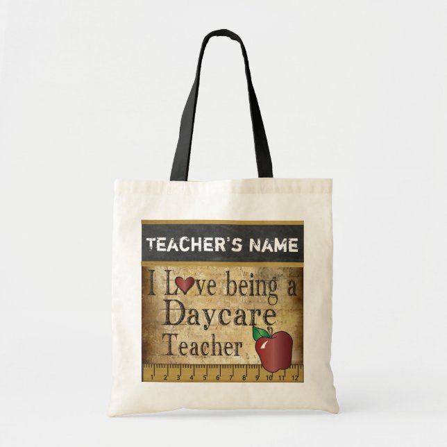 Tote Bag Amour Être un enseignant de garderie | Nom do-it-y (Devant)