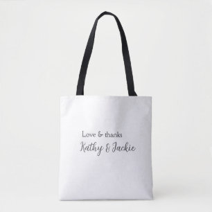 Tote Bag Amour & merci nom du couple mariage simple minimal