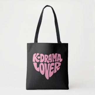 Tote Bag Amoureux de Kdrama Cœur Rose Typographie Simple No