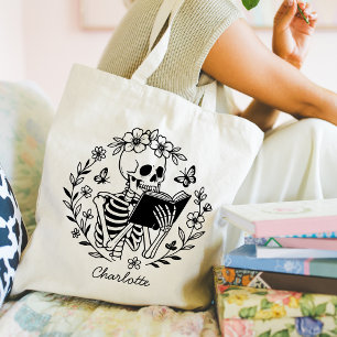Tote Bag Amoureux de livres Squelette de lecture drôle Pers