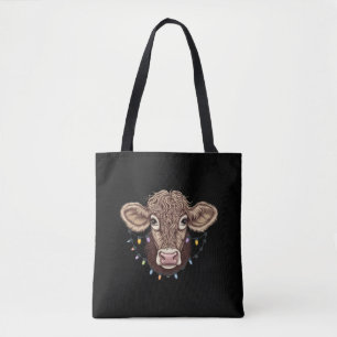 Tote Bag Amoureux de vache de Noël Lumières Ferme Agriculte