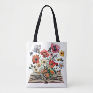 Tote Bag Amoureux des livres Lecteurs Bibliophiles Fleurs 