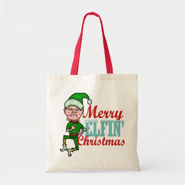 Tote Bag Amusant Joyeux Elfin Noël Bah Humbug (Devant)