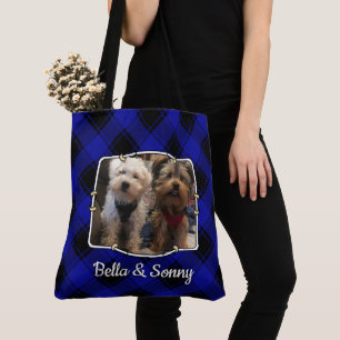 Tote Bag Amusant Personnalisé 2 Cadre Photo Bleu & Noir Pla