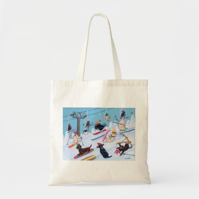 Tote Bag Amusement Labradors de ski d'hiver (Devant)