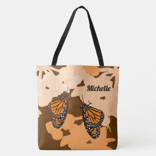 Tote Bag Amusez Votre Nom Orange Monarch Papillon Paire