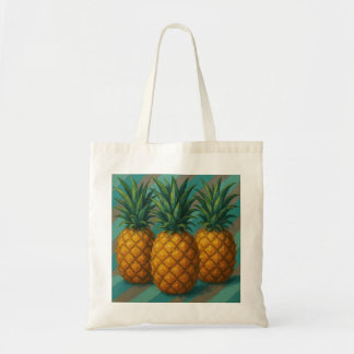 Tote Bag Ananas aux rayures turquoise et gris chaud