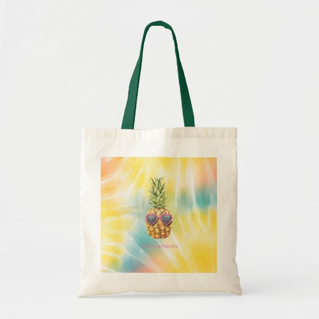 Tote Bag Ananas cool, aquarelle Rainbow Tie Dye (Devant)