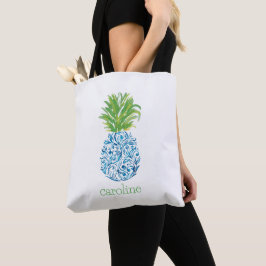 Tote Bag Ananas en aquarelle personnalisé en chinoiserie