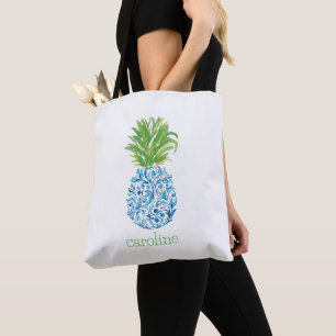 Tote Bag Ananas en aquarelle personnalisé en chinoiserie
