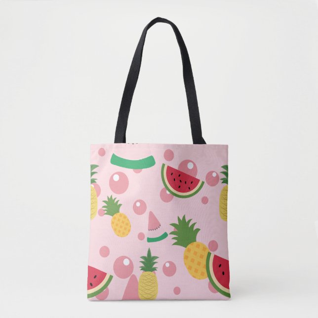 Tote Bag Ananas et pastèque Fruit rose (Devant)