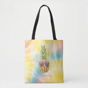 Tote Bag Ananas Frais, Tie-Dye Arc-en-Ciel Aquarelle