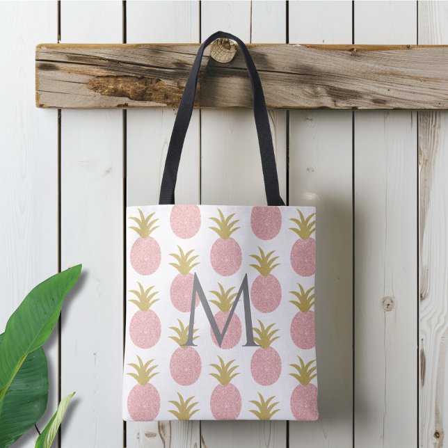 Tote Bag Ananas Monogrammé Pailleté Rose (Créateur téléchargé)