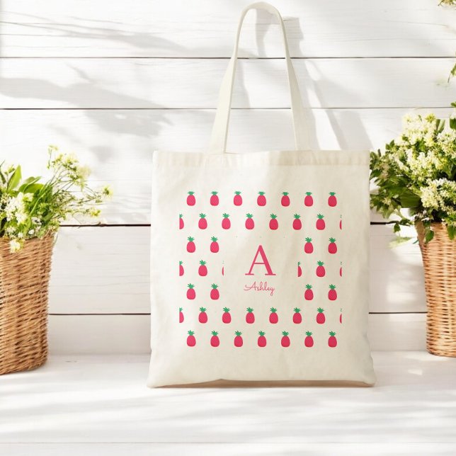 Tote Bag Ananas rose blanc Motif mignon (Créateur téléchargé)