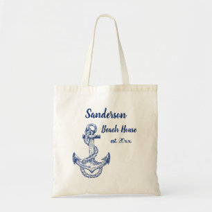 Tote Bag Ancre Bleue de la marine nautique Monogramme