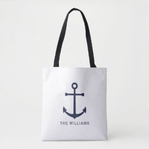 Tote Bag Ancre bleue marine et nom personnalisé