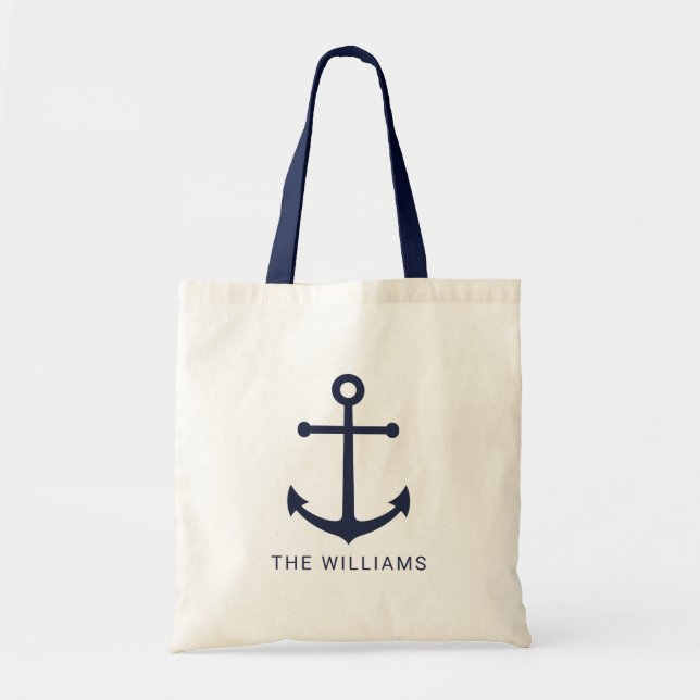Tote Bag Ancre bleue marine et nom personnalisé (Devant)