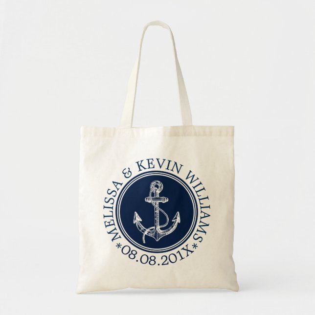 Tote Bag Ancre de bateau nautique bleu marine Modèle Mariag (Devant)