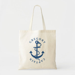 Tote Bag Ancre de bateau nautique bleu marine Monogramme
