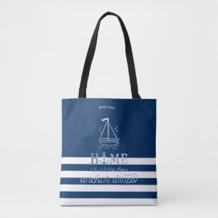 Tote Bag Ancre de bateau nautique rayée bleu marine  
