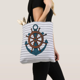 Tote Bag Ancre de navire et rayures gris roue