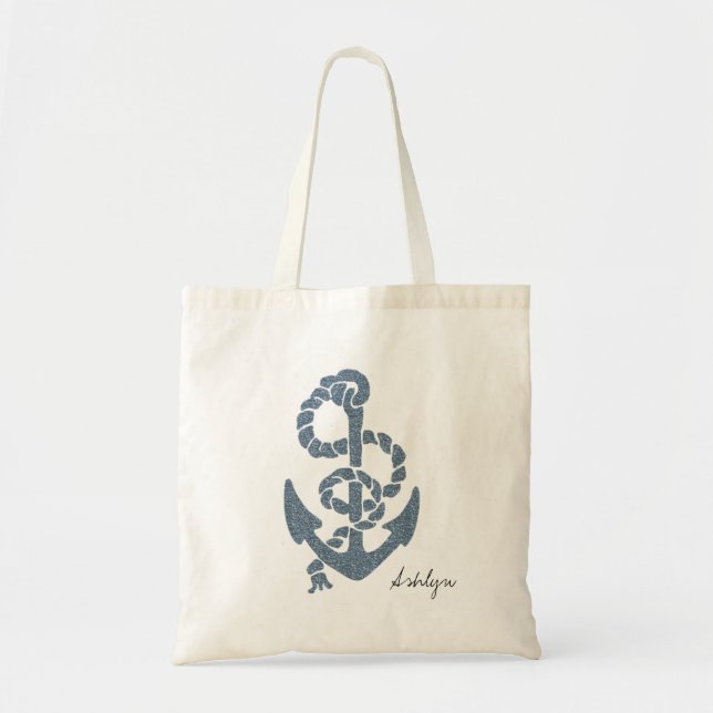 Tote Bag Ancre des rayures nautiques (Devant)