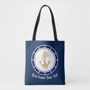 Tote Bag Ancre dorée centrale Marine Bleu Nautique